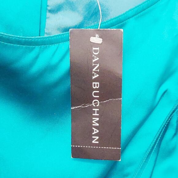 NWT! Dana Buchman Faux Silk Turquoise Teal Blue Button Back Crop Tank Blouse Top - Picture 6 of 9